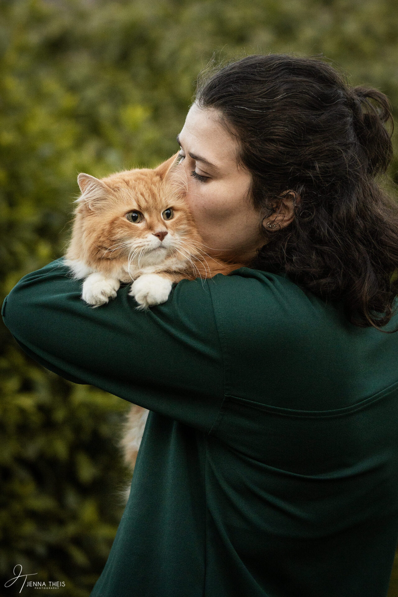 Orangener Kater in den Armen einer Frau